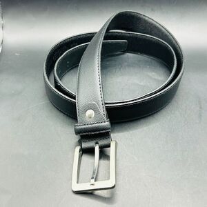 Mens Belt size 43 Black Leather Silver Square Buckle 49 Inches Length